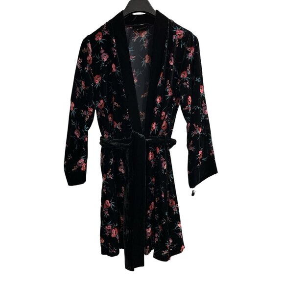 INC Robe Womens L Black Burnout Velvet Berry Floral Tie Waist Whimsigoth Fairy - Picture 1 of 9